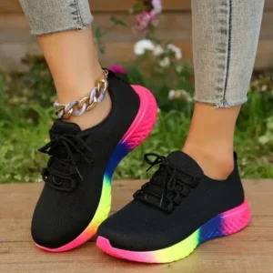 Reyanfootwear Women Fashion Casual Mesh Breathable Rainbow Sneakers