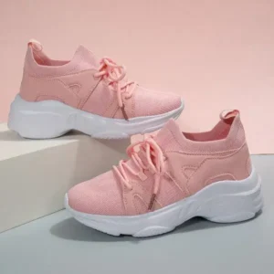 Reyanfootwear Women Fashion Casual Fly-Woven Breathable Lace-Up Sneakers