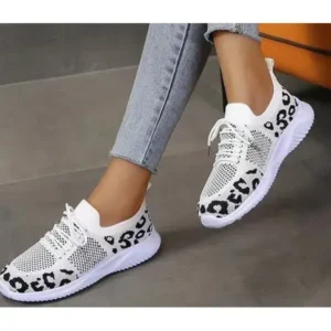 Reyanfootwear Women Fashion Plus Size Spotted Mesh Breathable Round Toe Sneakers