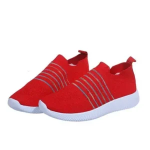 Reyanfootwear Fashion Casual Solid Color Striped Fly-Woven Mesh Breathable Flat Sneakers