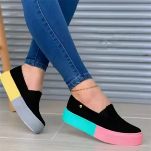 Reyanfootwear Women Fashion Casual Color Block Thick-Soled Elastic Loafers