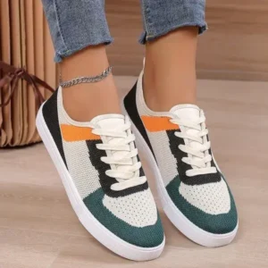 Reyanfootwear Women Fashion Casual Color Blocking Mesh Fly-Woven Breathable Sneakers