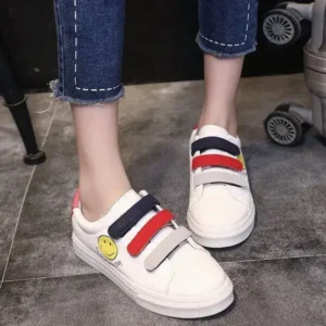 Reyanfootwear Women Fashion Casual Velcro Smiley Face Round Thick-Soled Sneakers