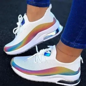 Reyanfootwear Women Fashion Casual Rainbow Color Blocking Sneakers