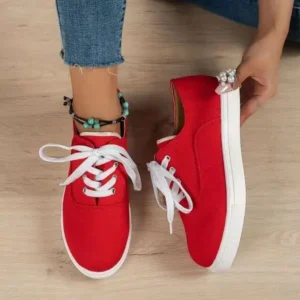 Reyanfootwear Women Fashion Casual Solid Color Lace-Up Canvas Shoes