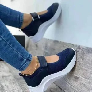 Reyanfootwear Women Casual Velcro Design Solid Color Breathable Platform Sneakers