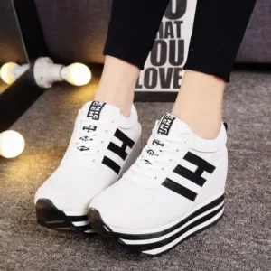 Reyanfootwear Women Fashion Casual Letter Printed Lace-Up Thick-Soled Sneakers