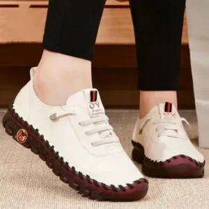 Reyanfootwear Women Fashion Retro Solid Color PU Breathable Hollow Stitching Sneakers