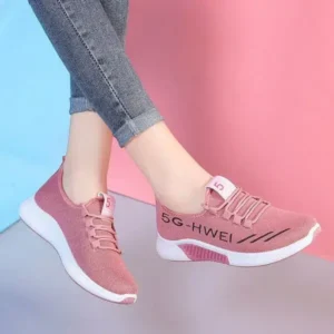 Reyanfootwear Women Fashion Lace-Up Round Toe Solid Color Breathable Sneakers