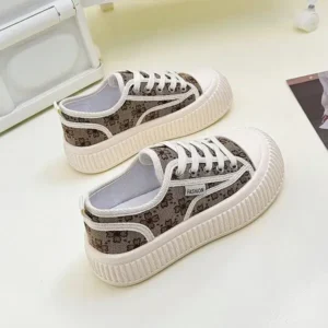 Reyanfootwear Women Fashion Round Toe Lace-Up Sneakers