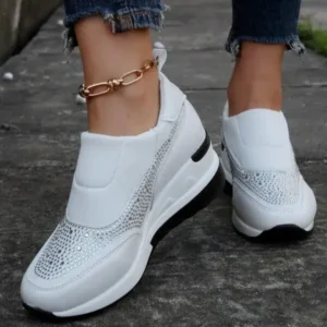 Reyanfootwear Women Fashion Rhinestone Slip Sneakers