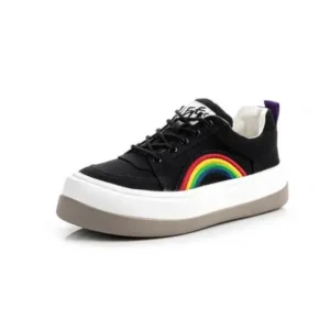 Reyanfootwear Women Fashion Casual Rainbow Color Block Platform Canvas Platform Shoes