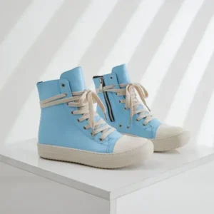 Reyanfootwear Women Fashion Blue Faux Leather High Top Shoes