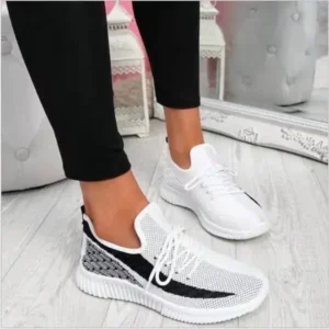 Reyanfootwear Women Fashion Casual Thick Sole Breathable Fly Woven Thick Sole Lace Up Sneakers