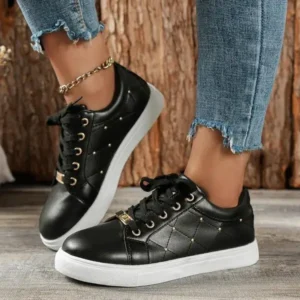 Reyanfootwear Women Fashion Shallow Toe Round Toe Casual Lace Up Sneakers