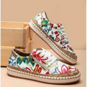 Reyanfootwear Women Fashion Color Matching Ethnic Style Printed Sneakers