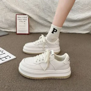 Reyanfootwear Women Fashion Round Toe Petite Platform Platform Lace-Up Sneakers