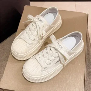 Reyanfootwear Women Fashion Shell Toe Platform Solid Color Lace-Up Sneakers