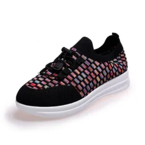 Reyanfootwear Women Fashion Low-Top Lace-Up Platform Color-Block Fly-Knit Sneakers