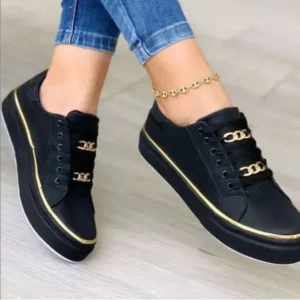 Reyanfootwear Women Thick Bottom Chain Casual Round Toe Fashion Pu Sneakers