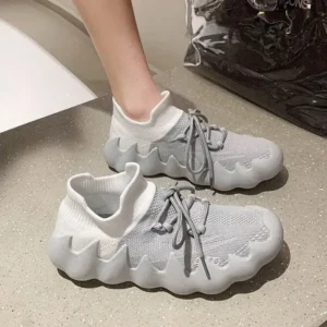 Reyanfootwear Women Fashion Round ToeWomen Fashion Round Toe Octopus Fly Woven Sneakers Shallow Cut Print Lace Up Flat Sneakers