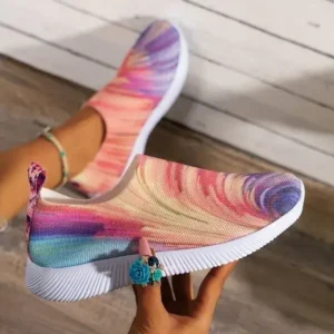 Reyanfootwear Women Fashion Round Multicolor Gradient Rainbow Mesh Sneakers